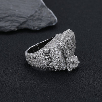 Iced Out Trophy Shape Ring, Hip Hop Cubic Zirconia Statement Ring, Unisex Streetwear Jewelry, Sizes 7-10