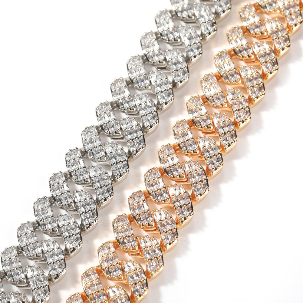 Iced Out Cuban Link Necklace with Triple Row Cubic Zirconia Pendant Chain for Women and Men