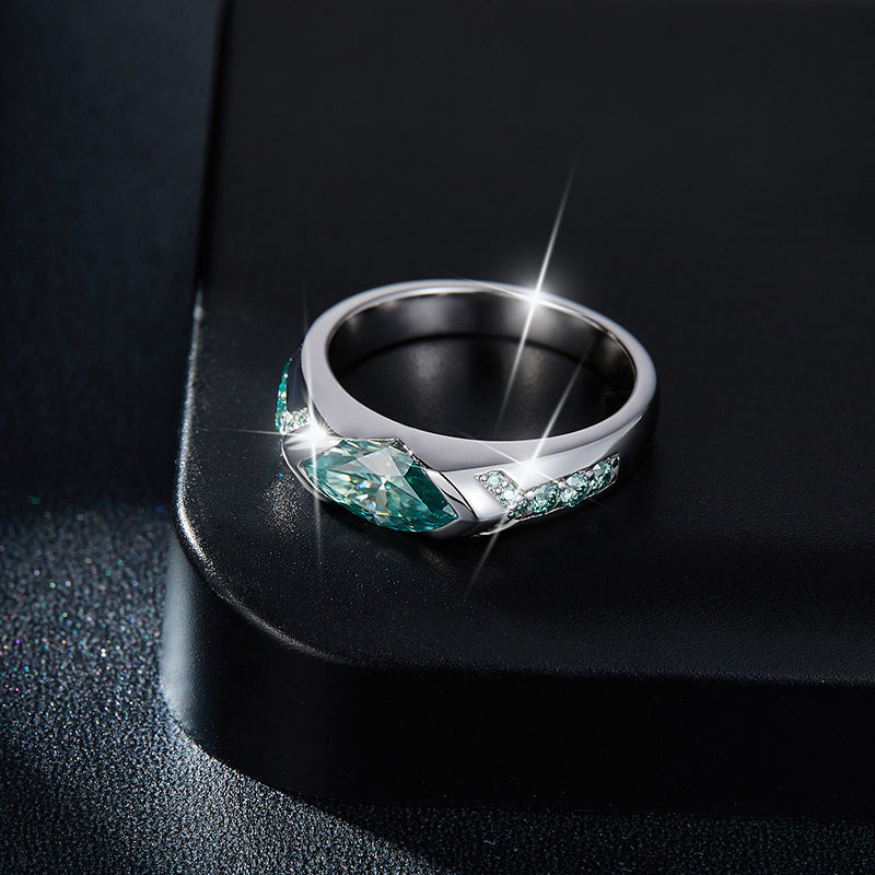 Marquise Blue-Green Moissanite Ring in Sterling Silver, Unisex Engagement Ring product image