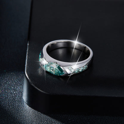 Marquise Blue-Green Moissanite Ring in Sterling Silver, Unisex Engagement Ring
