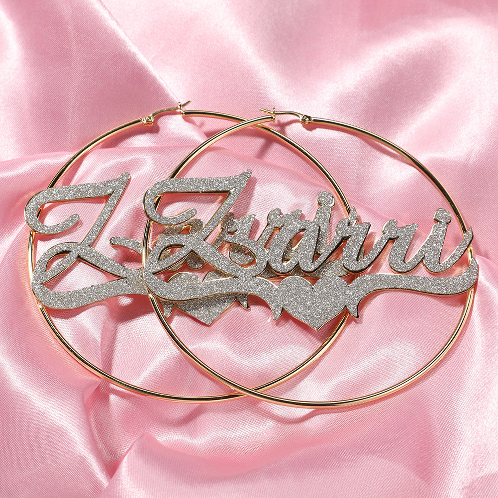 Personalized Stainless Steel Letter Hoop Earrings for Women - Micro Pave Statement Name Earrings in Gold and Silver Colors product image