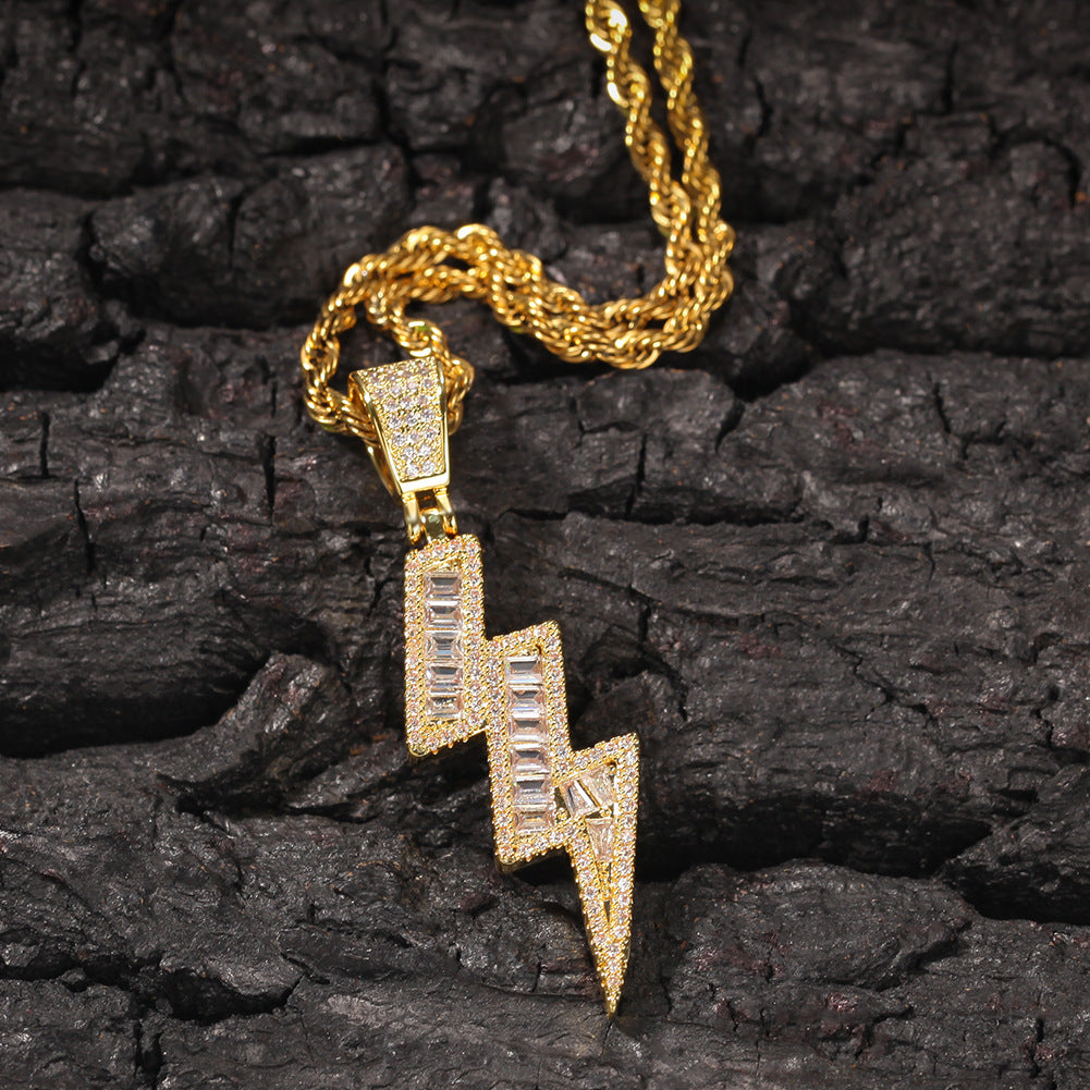 Lightning Bolt Pendant Necklace for Women, Stainless Steel Twisted Chain Necklace, Gold Plated or Silver Plated Statement Jewelry