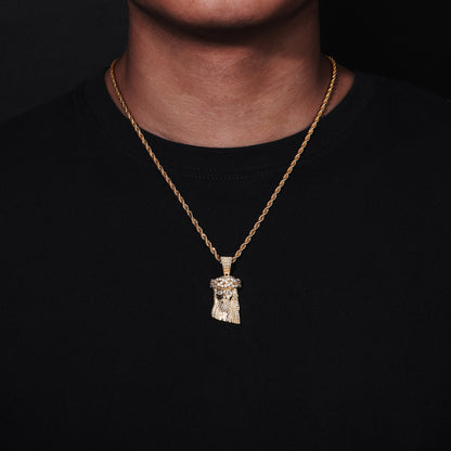 Iced Out Jesus Pendant Necklace for Men - Gold Tone Rope Chain Cuban Link Style Hip Hop Jewelry