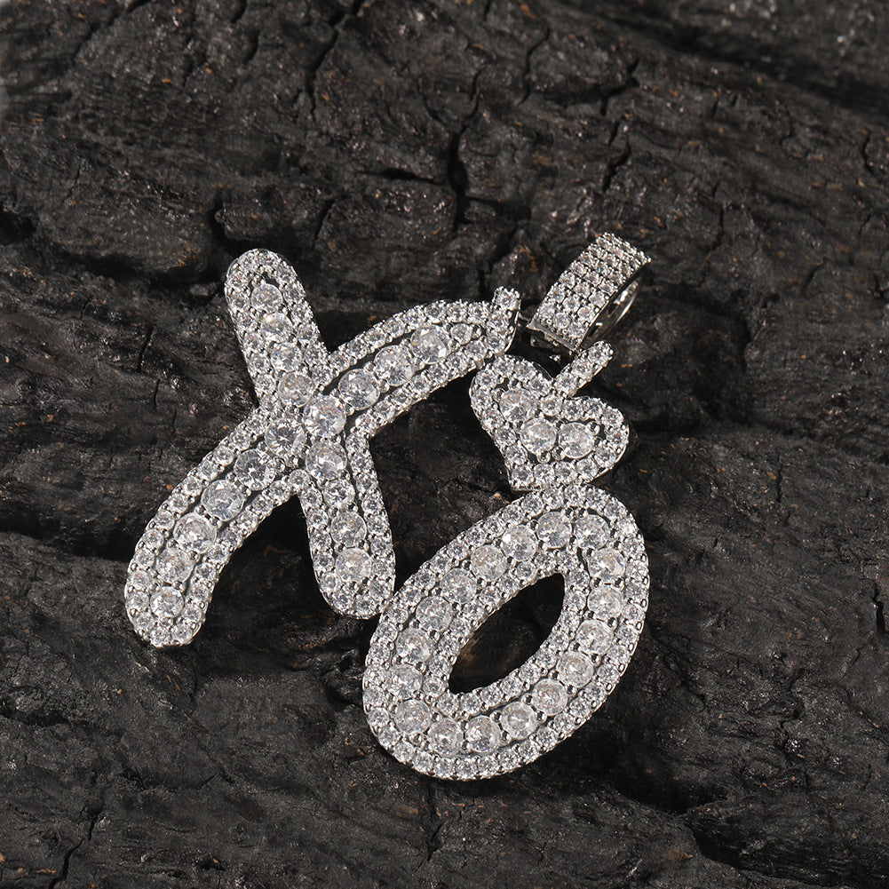 Iced XO Letter Pendant Necklace for Women - Cubic Zirconia Hip Hop Twist Chain in Gold or Silver