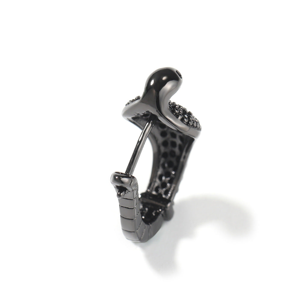 Men’s Black Snake Earrings with Crystal Detail - Hip Hop Statement Copper Ear Jewelry