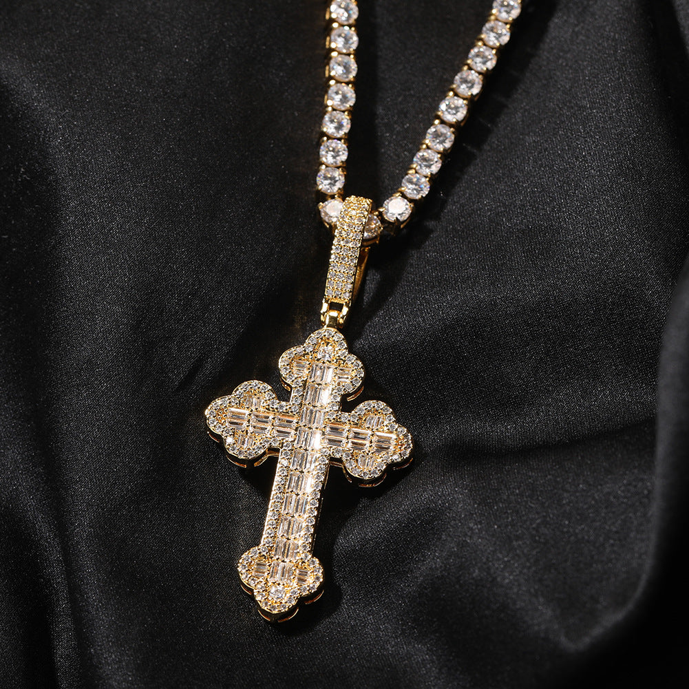 Iced Out Cross Pendant Necklace for Women and Men - Gold Plated or Silver Plated Statement Chain Necklace with Cubic Zirconia product image