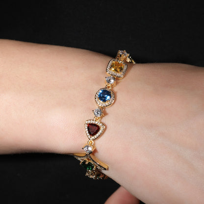 Geometric Color Crystal Necklace Bracelet for Women - Gold Plated & Silver Plated Square Pendant Chain Jewelry