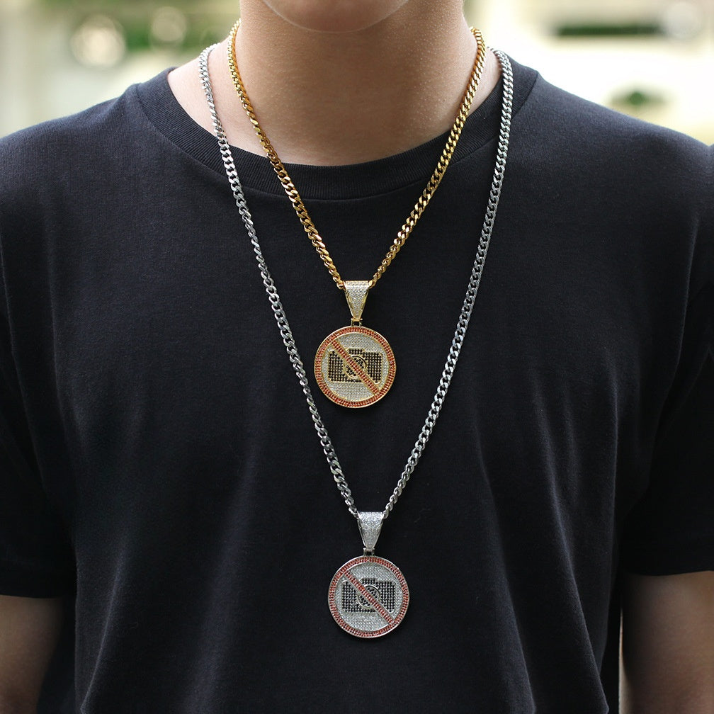 Iced Camera Pendant Necklace with 5mm Cuban Chain - Stainless Steel Gold or Silver Statement Chain for Women & Men product image
