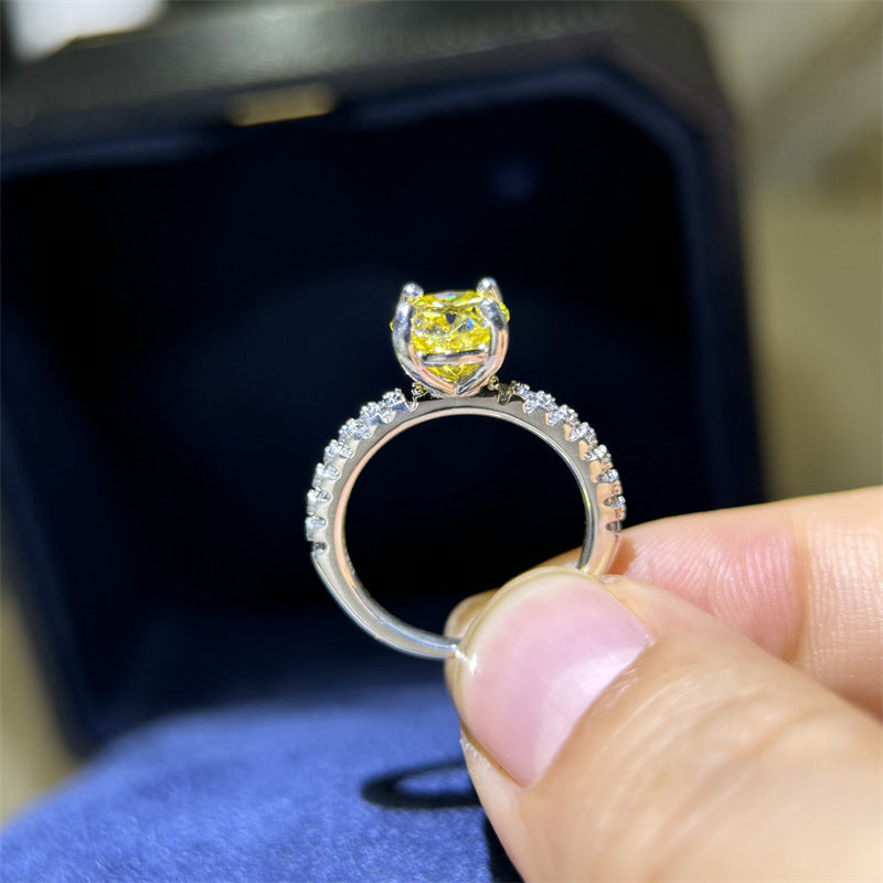 Yellow Oval Moissanite Ring for Women, U-Shaped Pave Band Engagement Ring, 1 Carat or 2 Carat product image