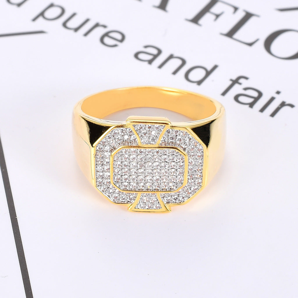 Hip Hop Geometric Cubic Zirconia Ring for Men