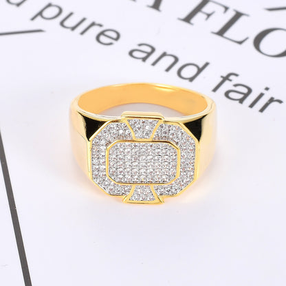 Hip Hop Geometric Cubic Zirconia Ring for Men