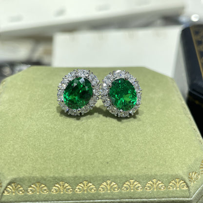 Oval Green Halo Stud Earrings for Women, Vintage-Inspired Green Gemstone Look