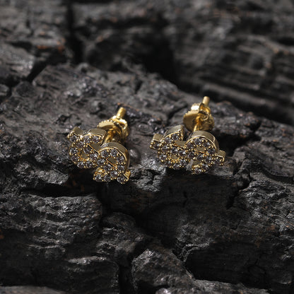 Iced Coin Stud Earrings for Women & Men, Gold or Silver Color Hip Hop Statement Earrings with Crystal Detail