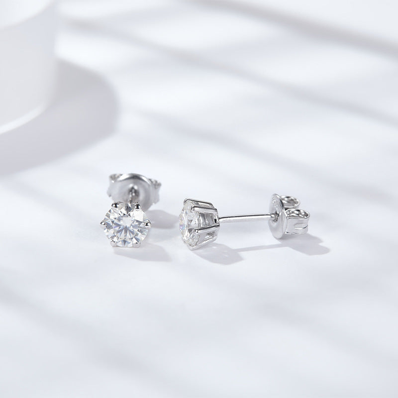 925 Silver Moissanite Stud Earrings, 0.5 Ct D Color, Six-Prong product image