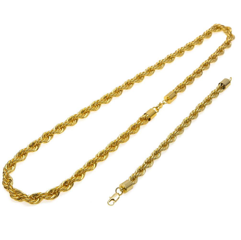 Twisted Rope Chain Necklace and Bracelet Set for Women & Men – Gold Plated or Silver Plated Statement Jewelry