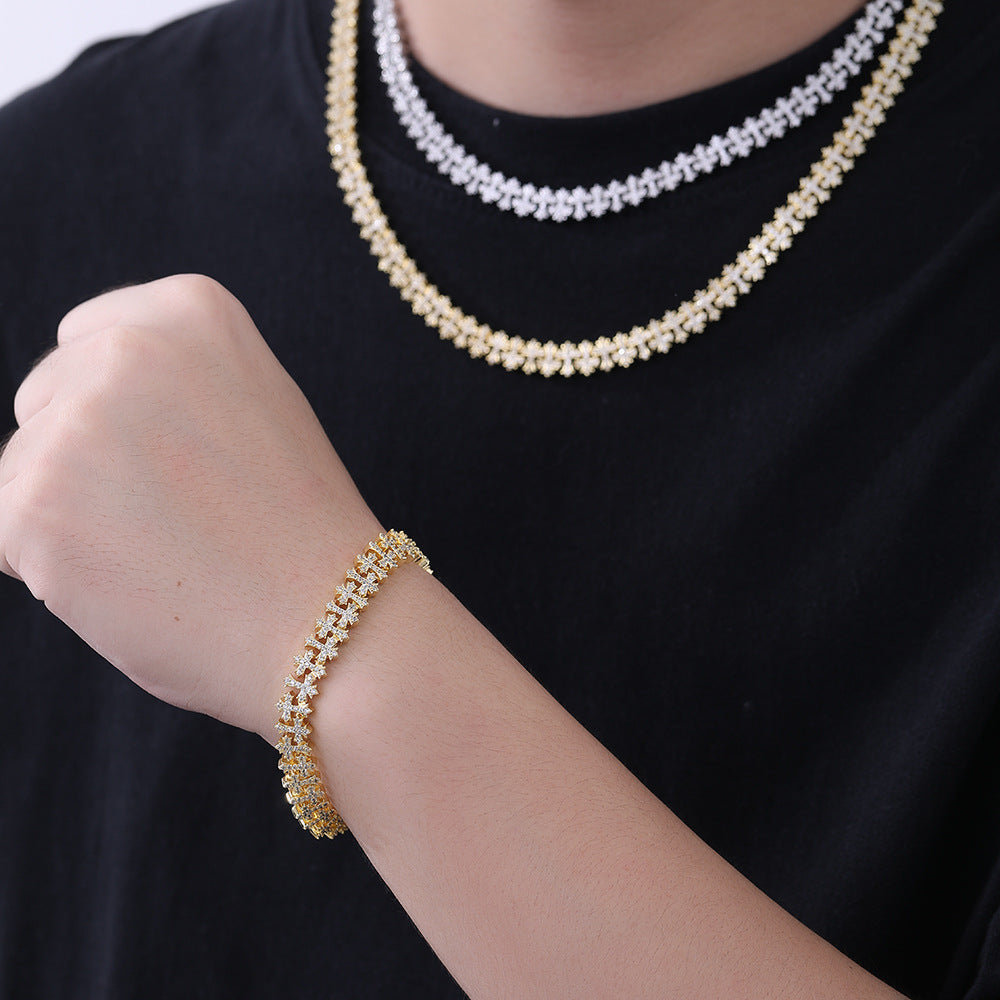 Cross Link Cubic Zirconia Chain Bracelet and Necklace, Unisex Iced-Out Jewelry product image