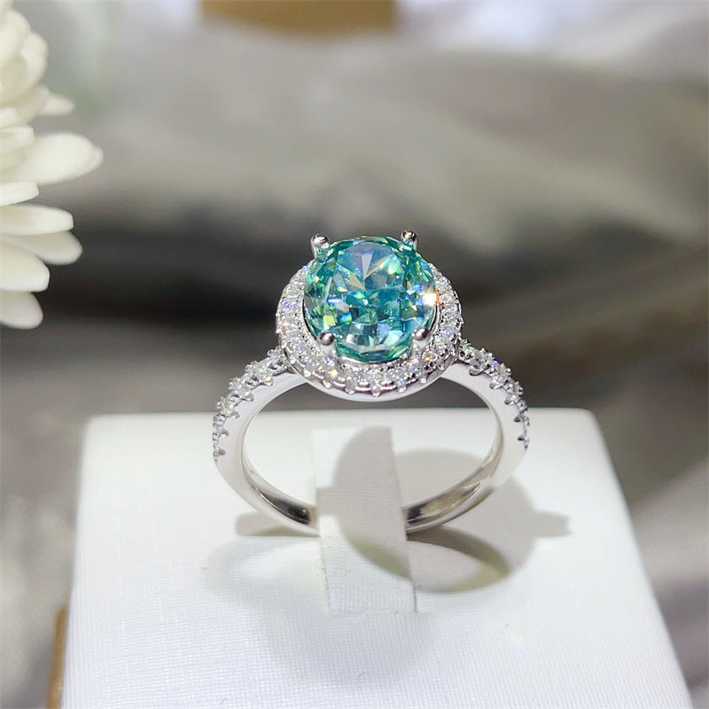 5 Carat Oval Mint Green Moissanite Halo Ring for Women product image