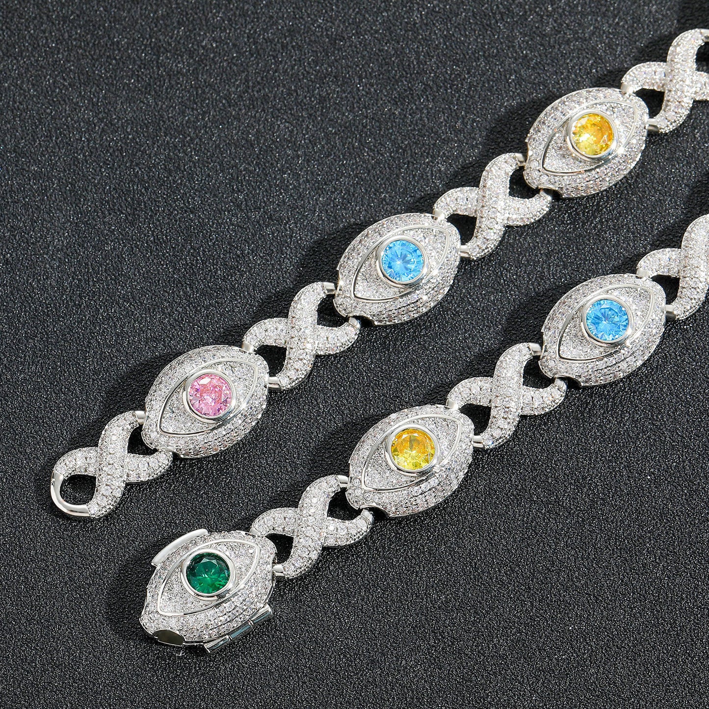 Hip Hop Evil Eye Cuban Link Cubic Zirconia Bracelet for Men