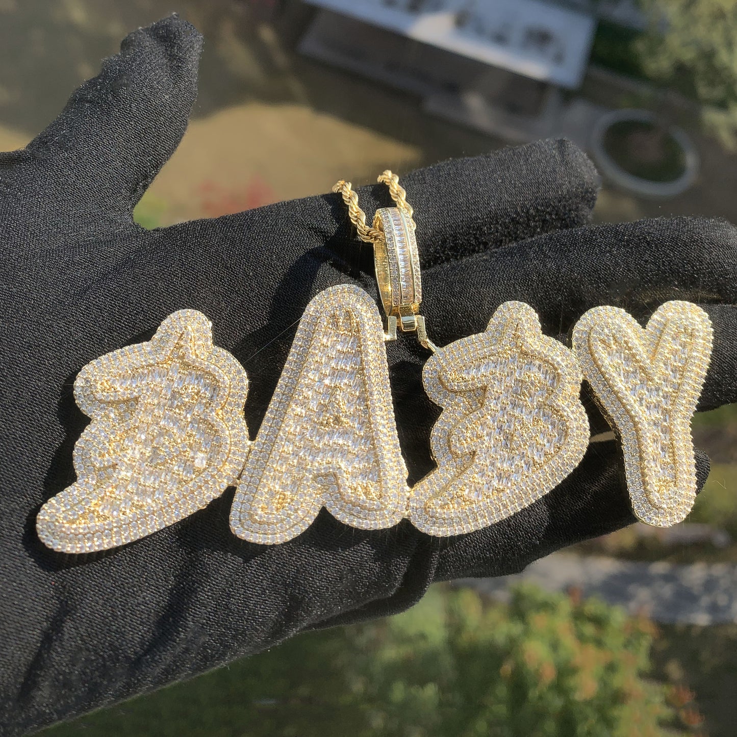 Iced Out Dad Letter Pendant Necklace for Men
