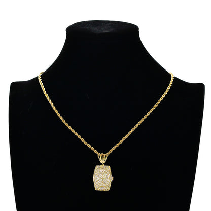 Hip Hop Crown Cubic Zirconia Pendant Necklace for Men and Women