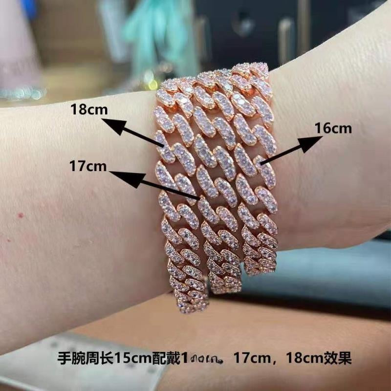 Pink & Clear Cubic Zirconia Cuban Link Necklace Bracelet & Anklet Set for Women and Men, Rose Gold Plated Statement Chain Jewelry