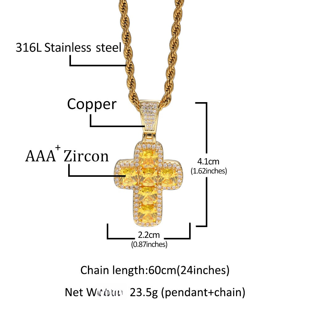 Iced Cross Pendant Necklace with Cubic Zirconia Twist Chain – Hip Hop Statement Necklace for Women