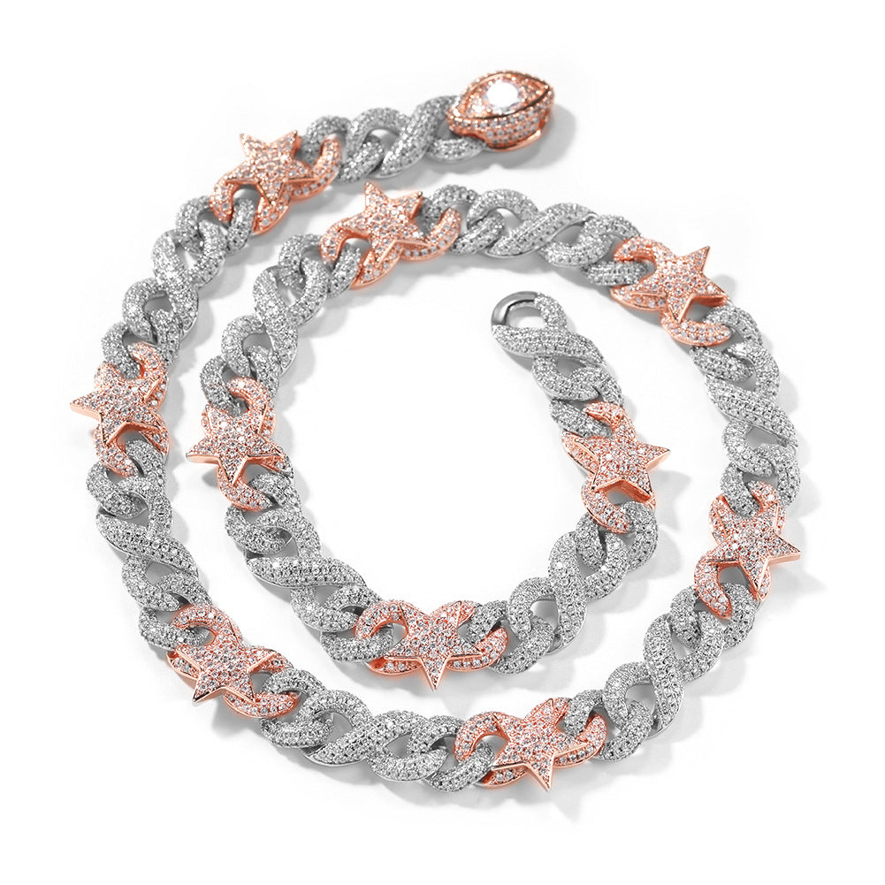 Unisex Iced Cuban Link Chain Necklace & Bracelet with Cubic Zirconia Stars and Pendant product image