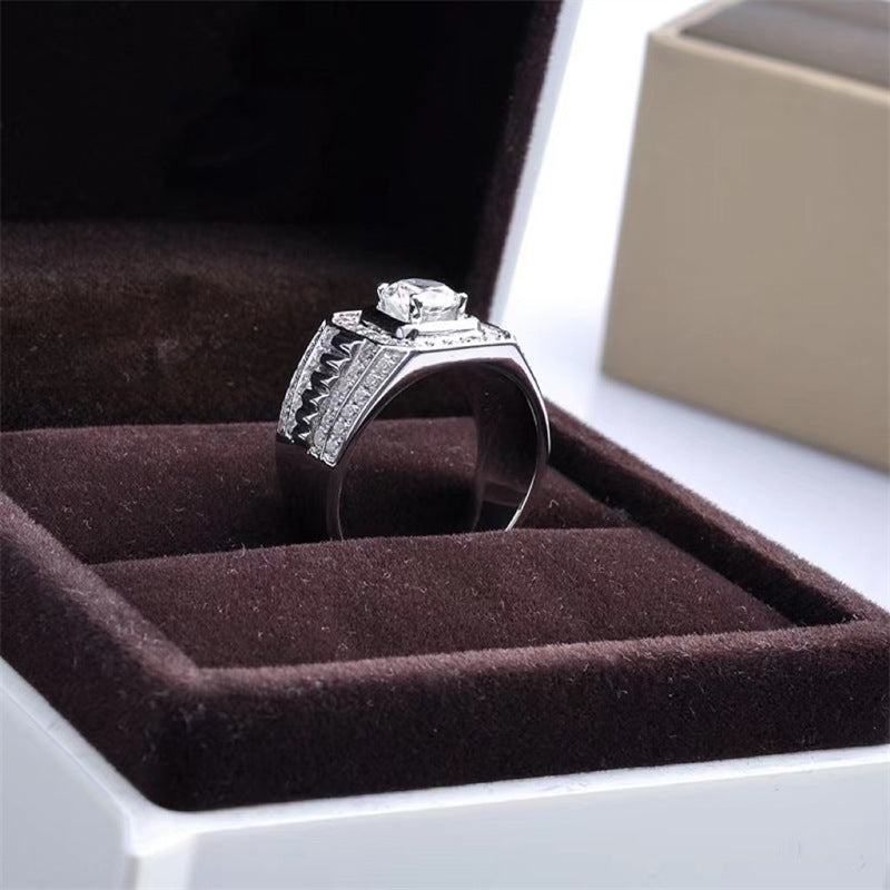 Men’s Moissanite Halo Ring in PT950 Platinum, U-Shape Wedding Engagement Ring product image