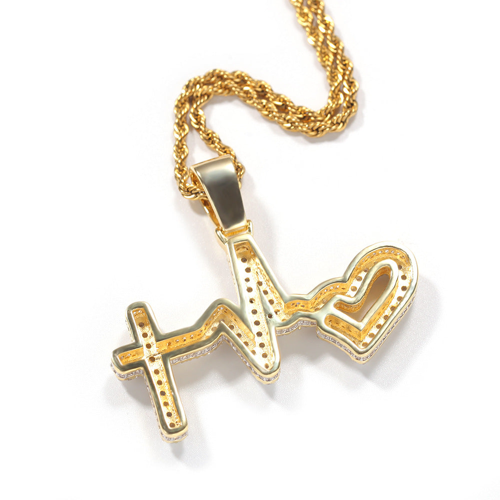 Iced Heartbeat Heart Pendant Necklace with Cubic Zirconia Twisted Chain for Women & Men