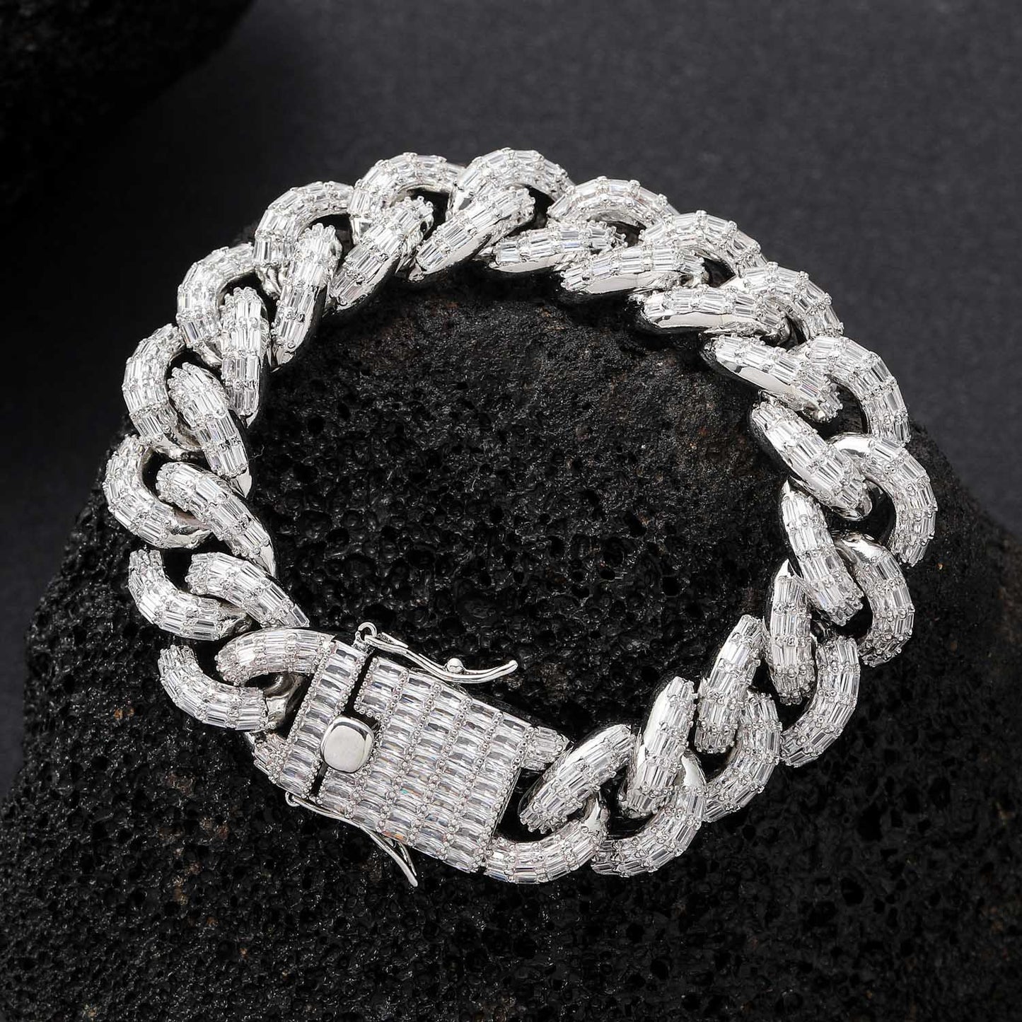 Hip Hop Light Luxury Square Cuban Link Cubic Zirconia Bracelet for Men