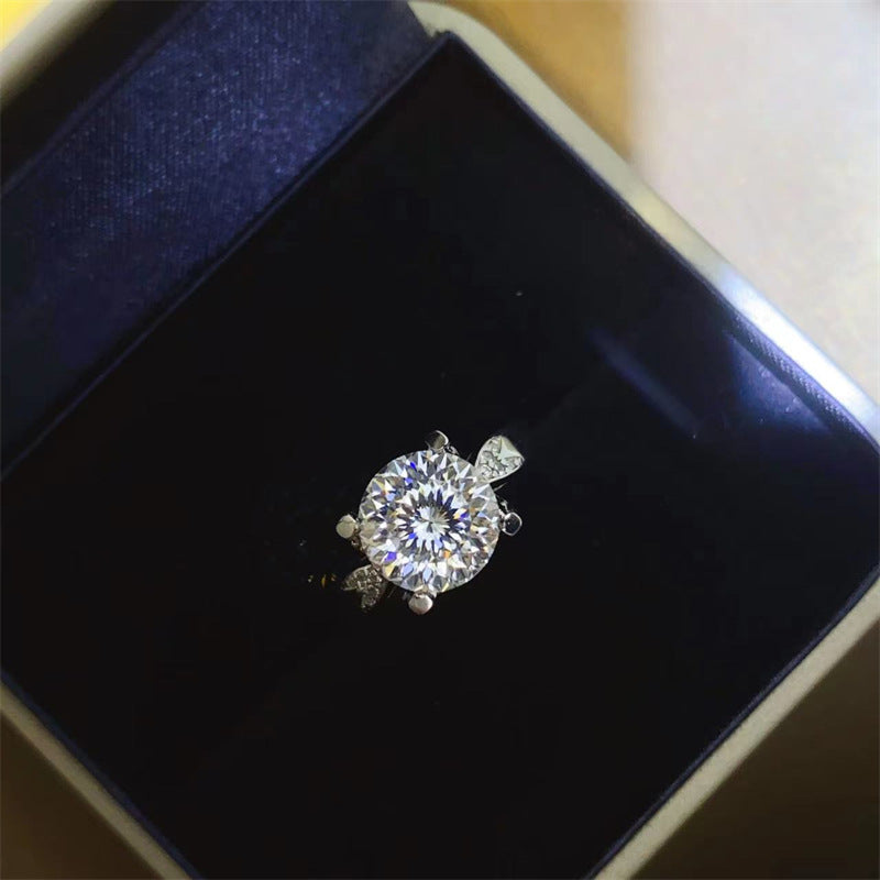 Round Cut Moissanite Ring with Side Accents, 1 Carat 2 Carat 3 Carat, U-Shape Geometric Ring for Women product image