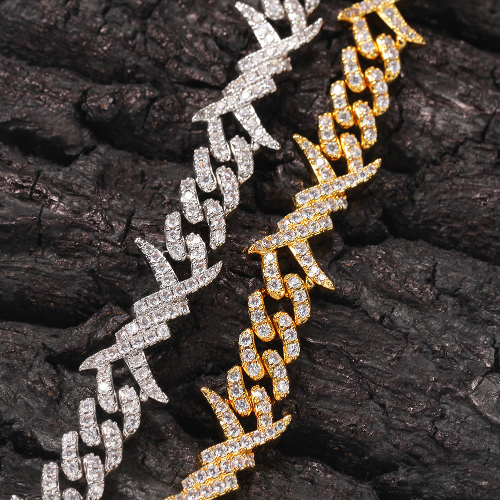 Iced Out Cuban Link Bracelet & Necklace Set with Cubic Zirconia, Hip Hop Statement Chain Jewelry for Women & Men