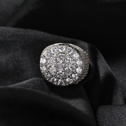 Men’s Gold Plated Flower Cluster Cubic Zirconia Statement Ring – Round Hip Hop Style