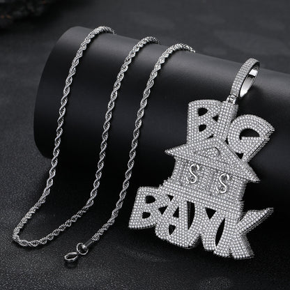 Big Bank Hip Hop Pendant Necklace, Icy Rope Chain Statement Necklace for Men & Women, Oversized Letter Pendant Jewelry