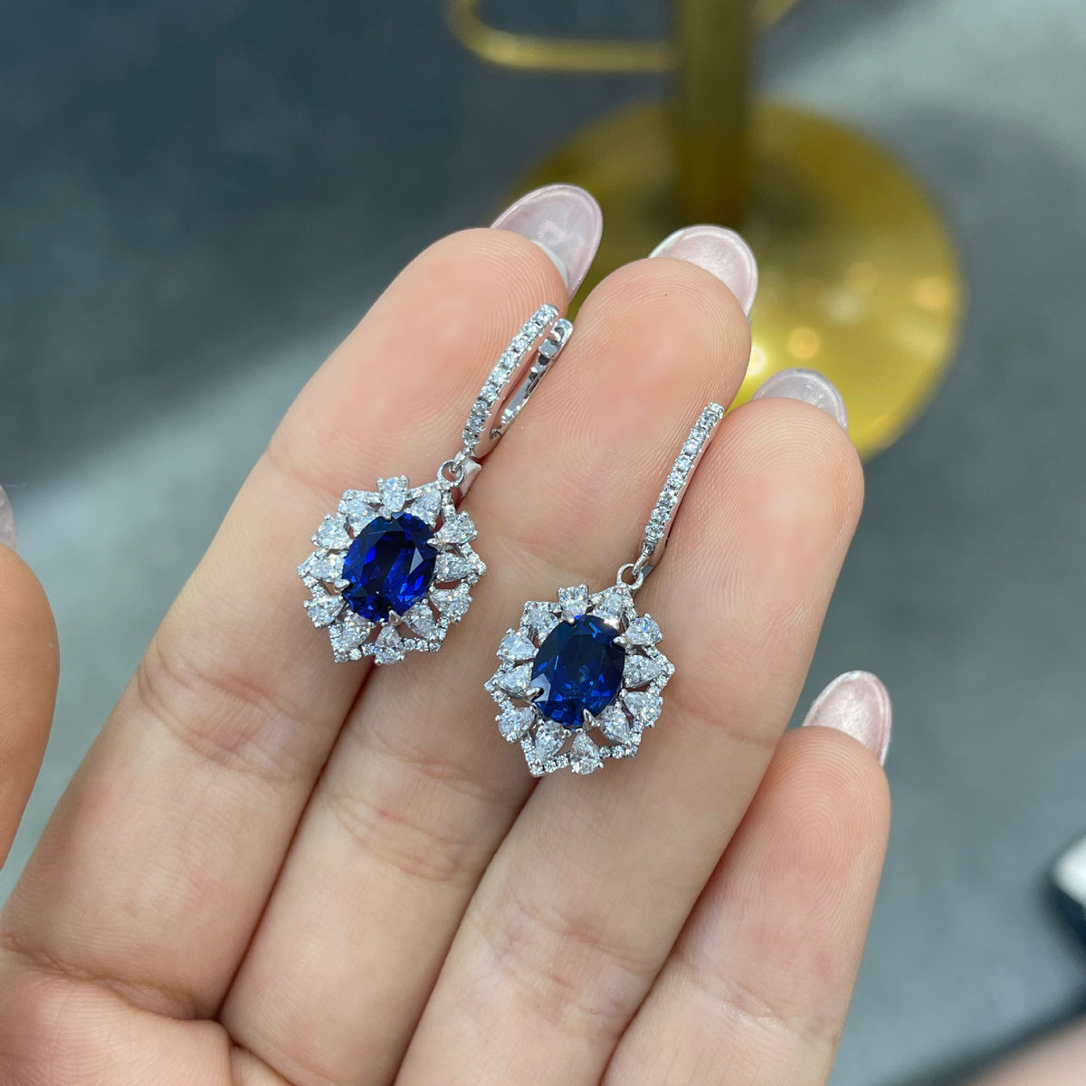 Lab-Created Blue Sapphire Jewelry Set, 925 Sterling Silver Necklace Earrings Ring product image