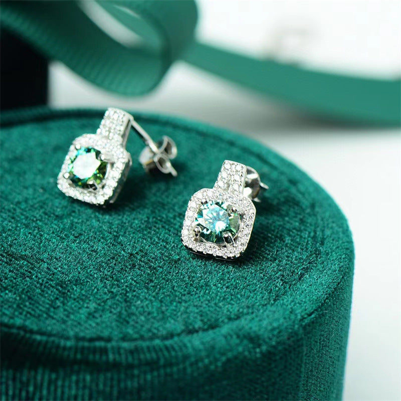 Geometric Halo Moissanite Stud Earrings, Square Cushion-Cut Look Earrings for Women and Men product image