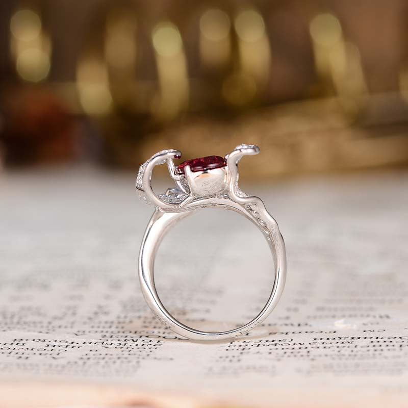Lab-Created Ruby Ring for Women, Oval Red Stone Wrap Design, 18K Gold-Plated S925 Ring product image
