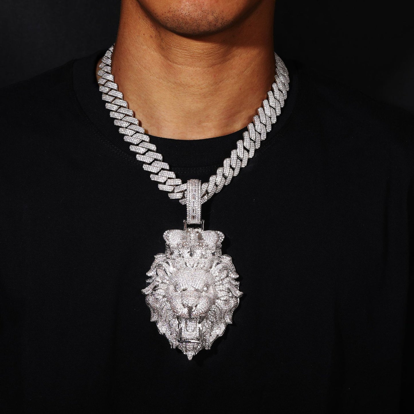 Iced Out Lion Head Pendant Necklace for Men - Hip Hop Cubic Zirconia Statement Chain product image