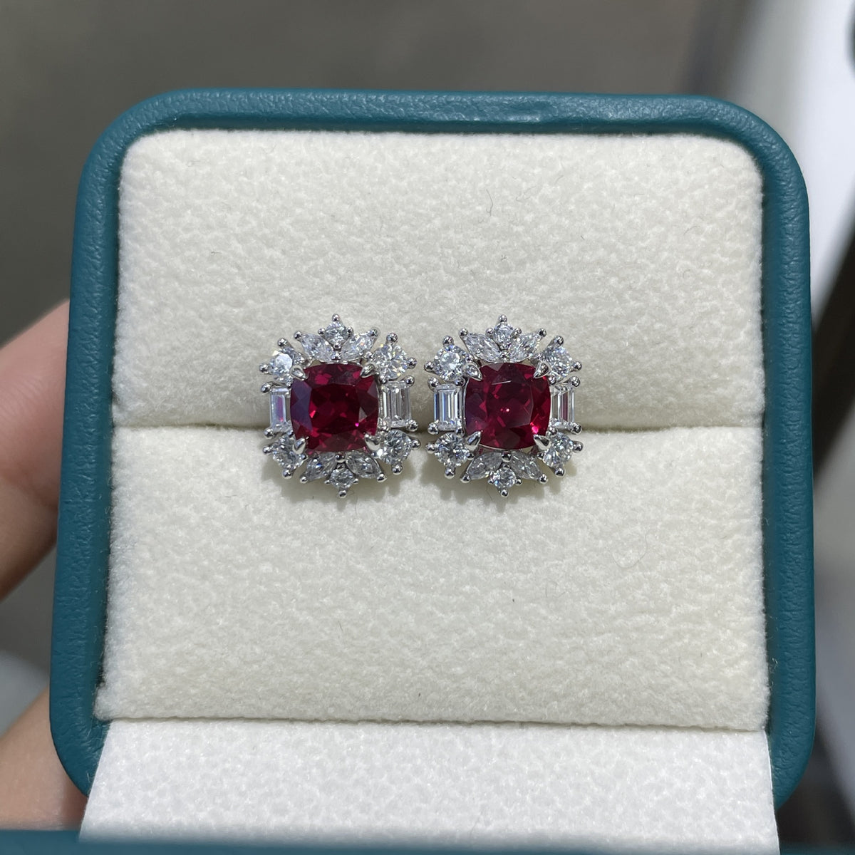Cushion Red Gemstone Halo Ring for Women, Vintage Style Statement Jewelry product image