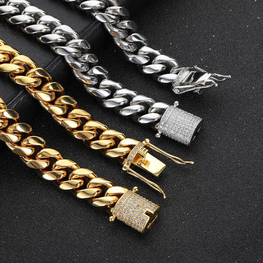 6-18 mm Rounded Polished Cuban with CZ Clasp Stainless steel Bracelet - CHA052 product image