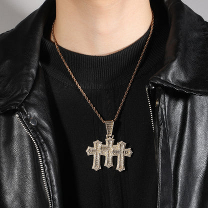 Men’s Iced Cross Pendant Necklace with Cubic Zirconia Twisted Chain