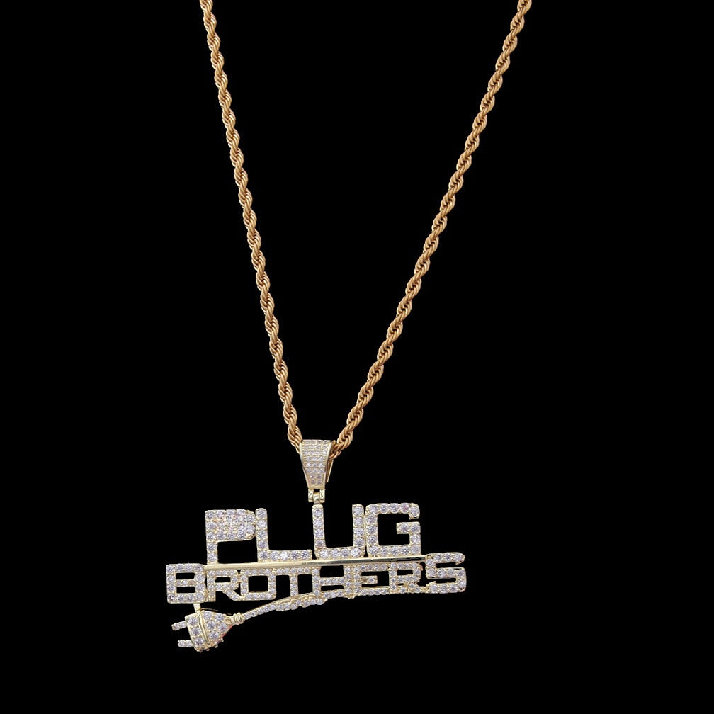 Iced Out Letter Pendant Necklace with Cuban Rope Chain - Gold or Silver Color Cubic Zirconia Hip Hop Statement Necklace for Women and Men