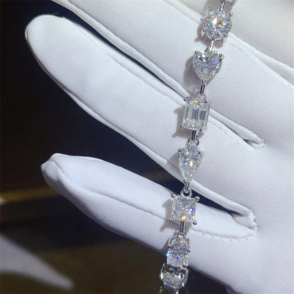 Moissanite Tennis Bracelet for Women, Mixed Shape Full Stone Bracelet 16cm 17cm 18cm