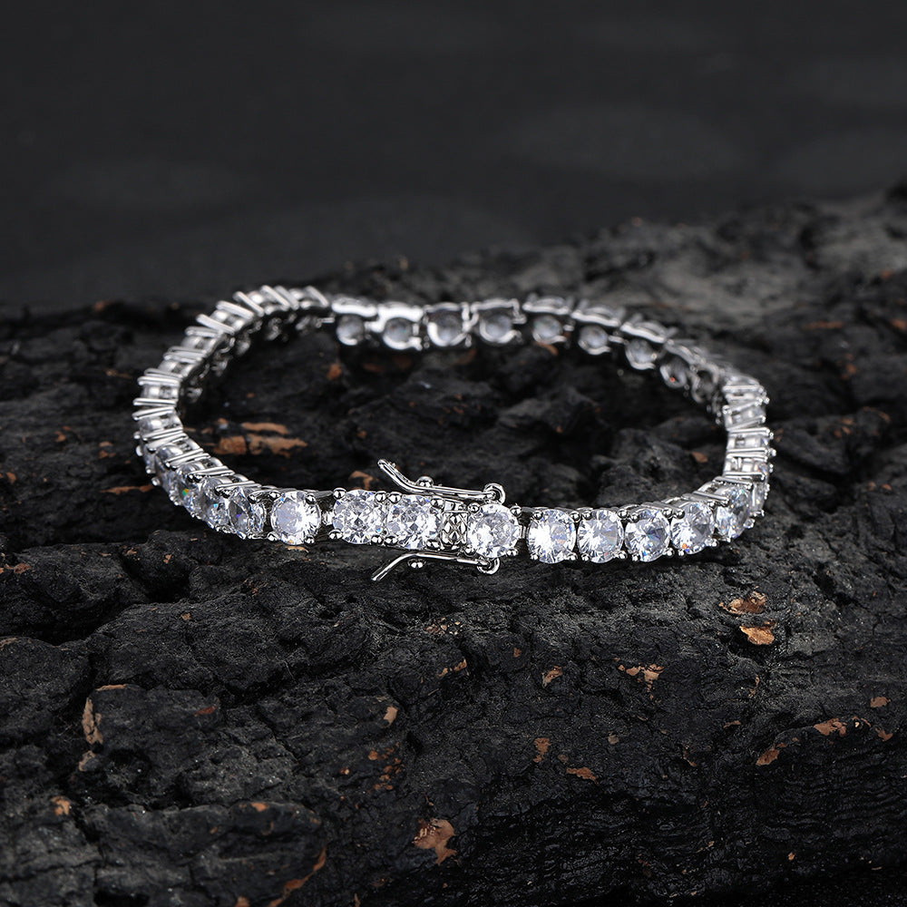 Iced Out Cubic Zirconia Tennis Chain Bracelet & Necklace, Unisex Hip Hop Jewelry