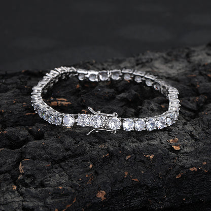 Iced Out Cubic Zirconia Tennis Chain Bracelet & Necklace, Unisex Hip Hop Jewelry