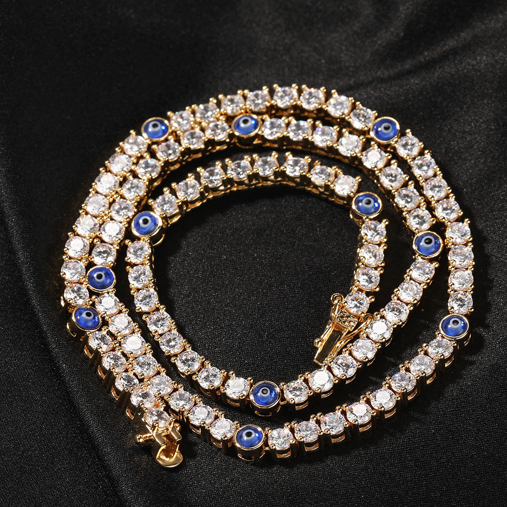 Unisex Evil Eye Cubic Zirconia Tennis Chain Necklace in Gold or Silver Tone