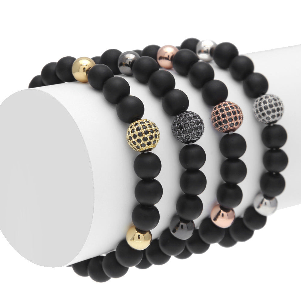 Vintage Agate Beaded Bracelet with Cubic Zirconia Accents for Women product image
