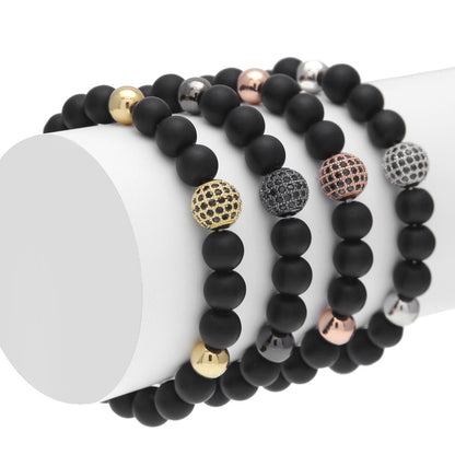 Vintage Agate Beaded Bracelet with Cubic Zirconia Accents for Women
