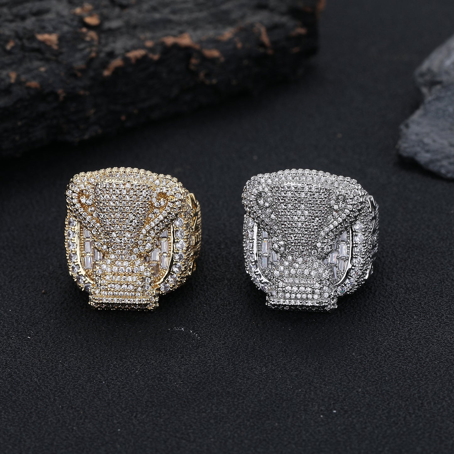 925 Silver Moissanite Statement Ring, Iced-Out Unisex Band, Sizes 7-10, White or Gold Tone