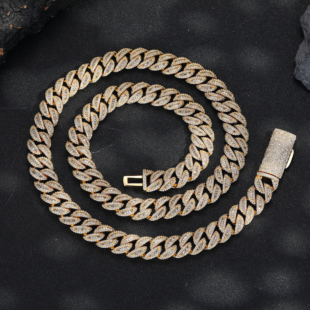 12mm Iced Out Cuban Link Chain Necklace & Bracelet, Unisex Hip Hop Jewelry